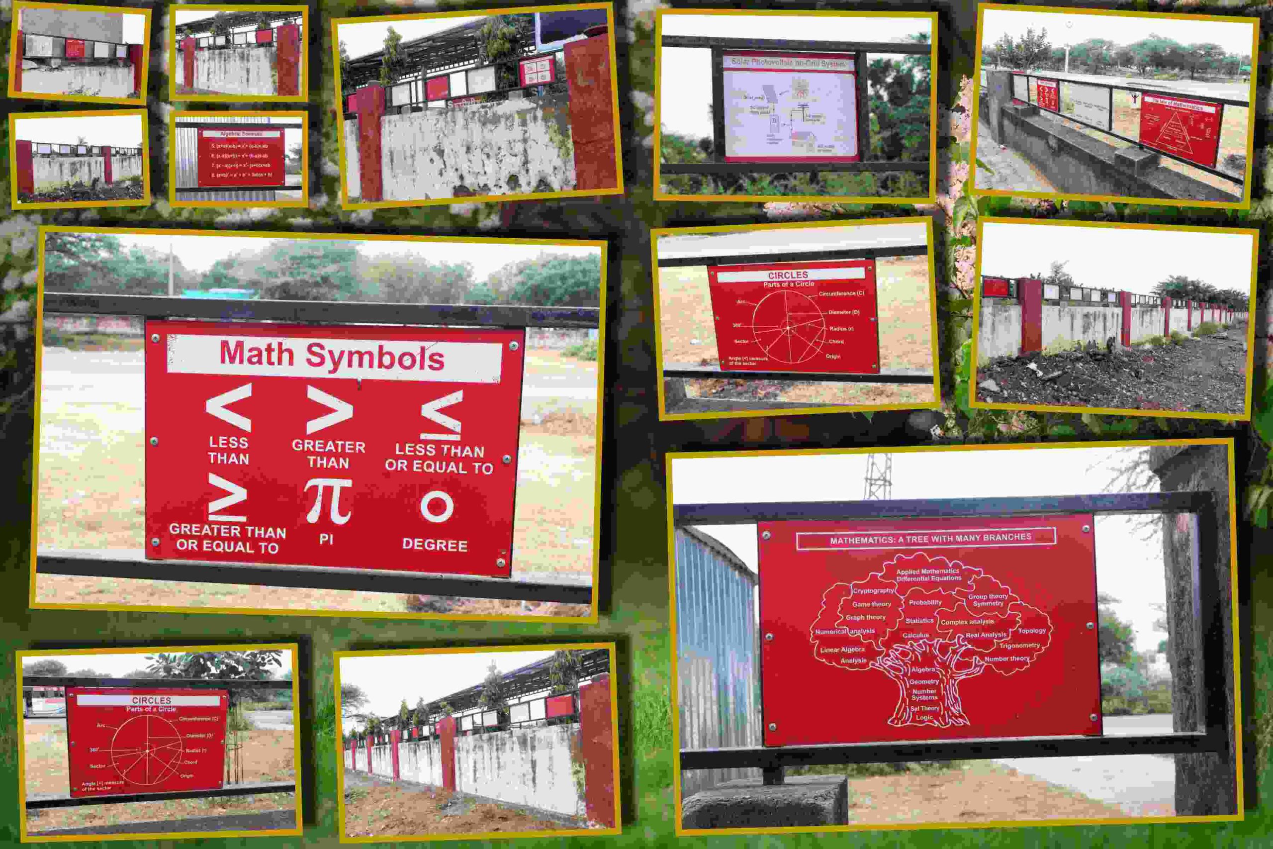 adorned with science symbols, equations, formulas, definitions, written on ACP panels