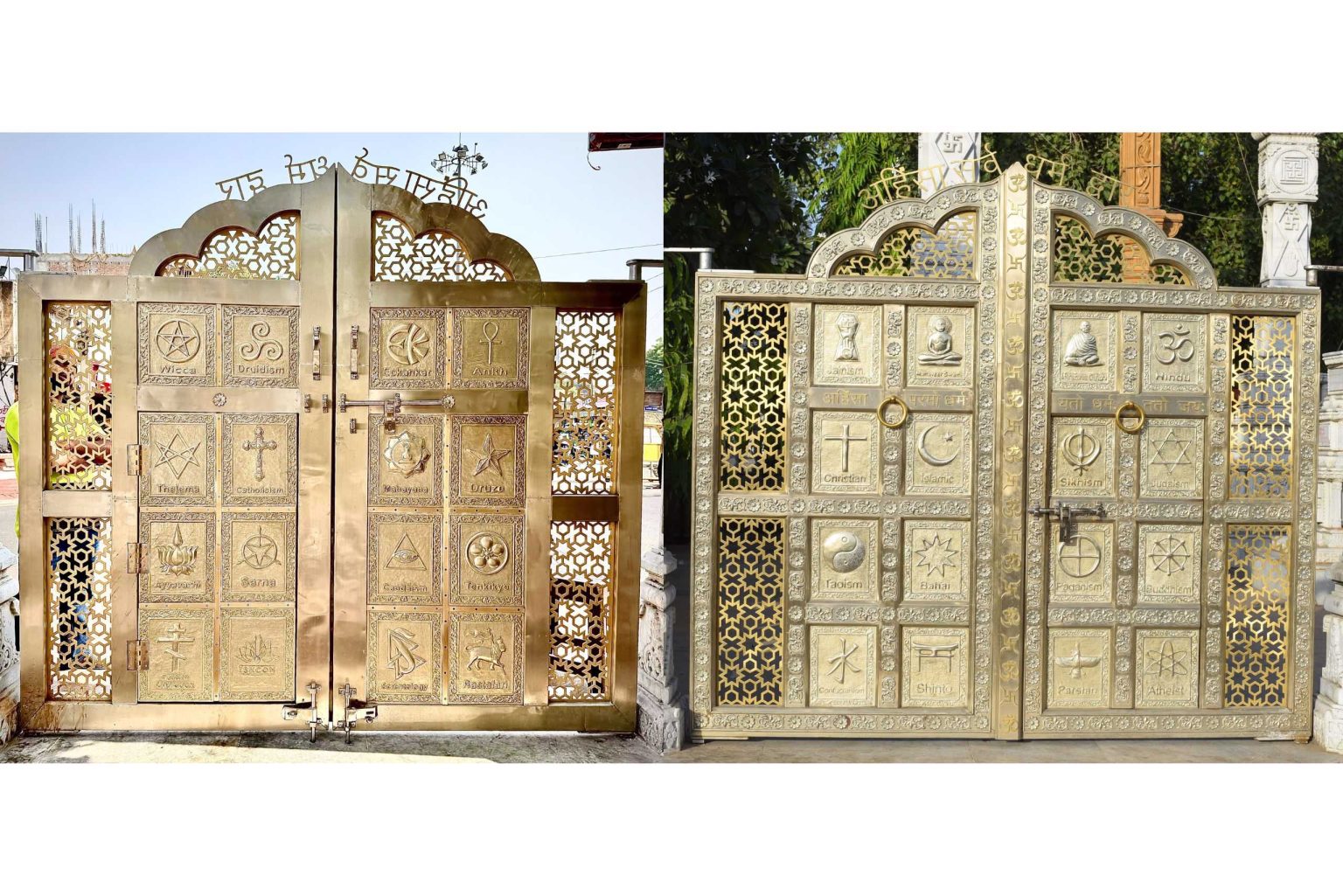 Created a unique German silver entrance gate engraved with 30 religious symbols, named Sarv Dharm Ahinsa Dwar (Unique in the world).