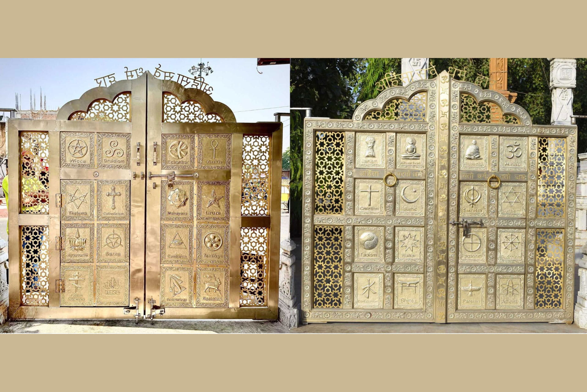 Created a unique German silver entrance gate engraved with 30 religious symbols, named Sarv Dharm Ahinsa Dwar (Unique in the world).