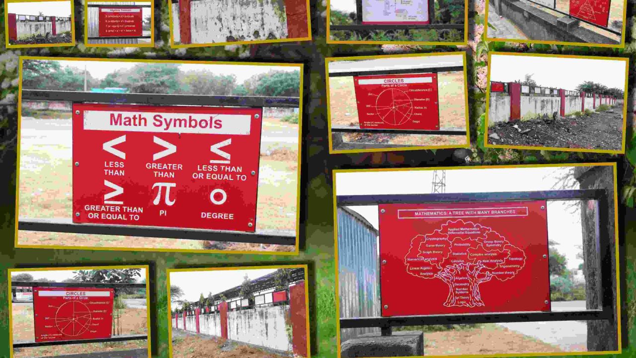 Government Science College​ - adorned with science symbols, equations, formulas
